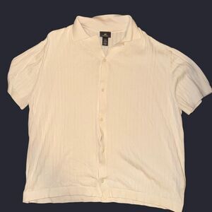H&M white camp collar button up shirt Size XL #menswear #formal